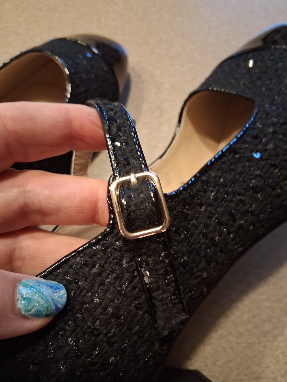 COMFORT BRAND Black Mary Jane Heels with Patent Cap Toe - Picture 10 of 13